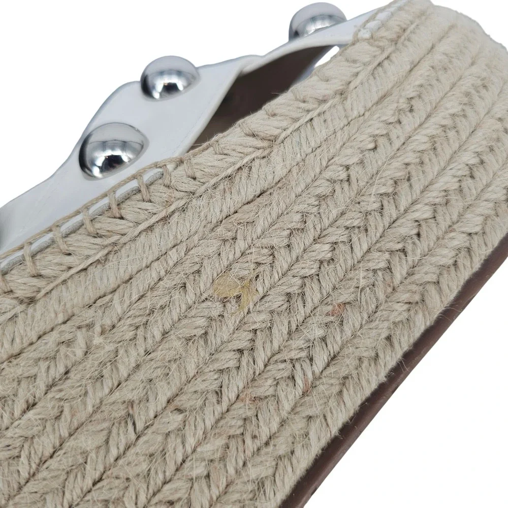 Marc‎ Fisher Mirella White Leather Studded Platform Espadrille Wedge Sandals 10M